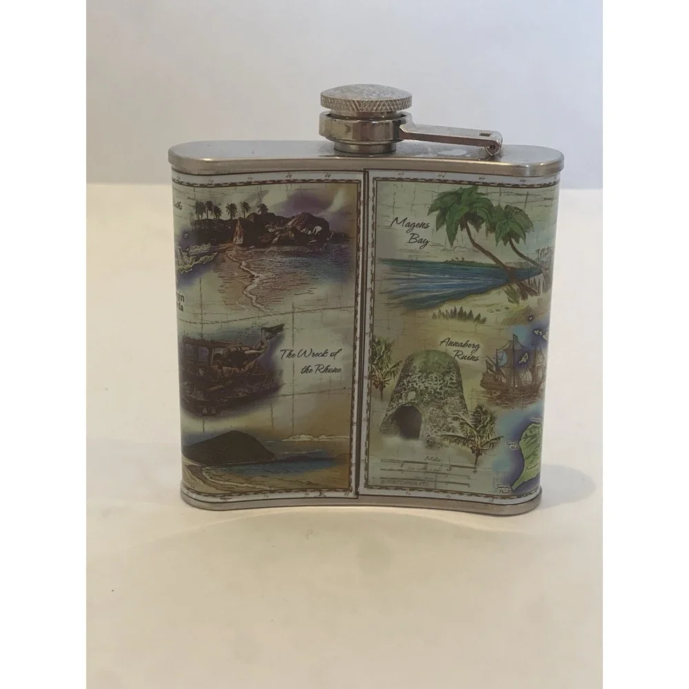 Vintage US Virgin Islands 6oz Stainlesss Steel Flask (Missing Pin)